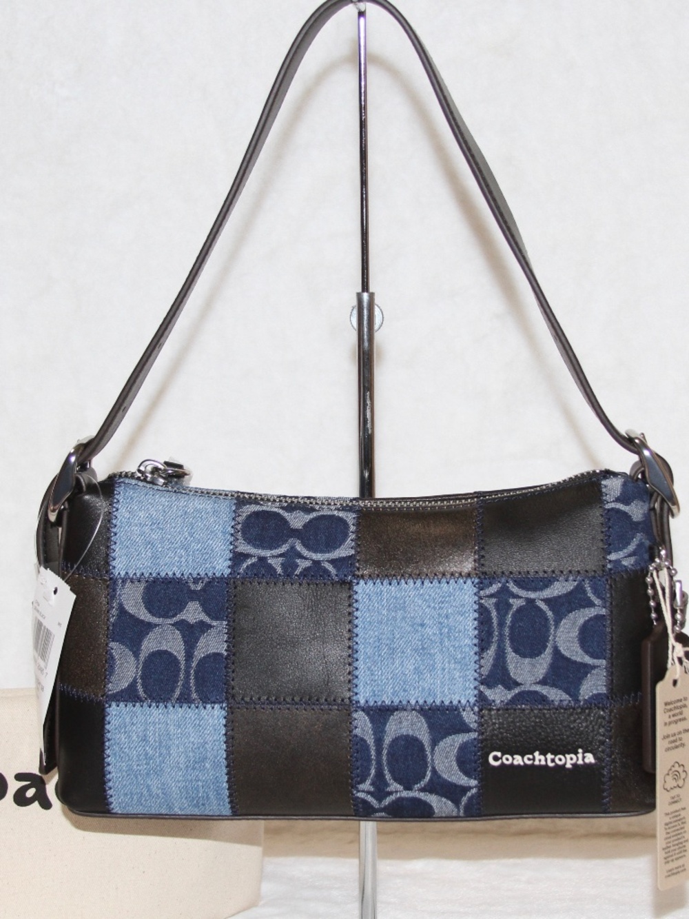 COACH Coachtopia Alter Ego Small Slouchy Shoulder Bag Patchwork Denim Leather